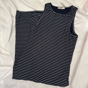 Marine Layer Lexie Midi Dress Womens Size L Blue White Stripe Sleeveless Coastal